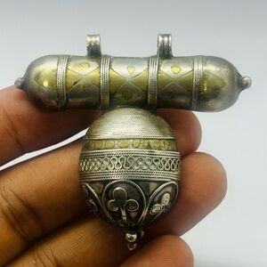 Beautiful Old Central Asian Jewelry Pure Sliver Pendant With Gold Plated